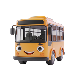 Cute Cartoon School Bus 3D Icon - Friendly Design