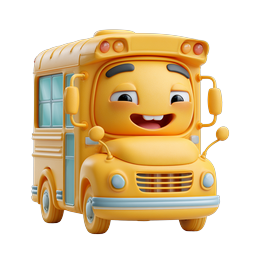 Cute Cartoon School Bus 3D Icon - Friendly Transport