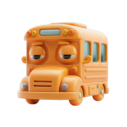 Cute 3D Cartoon School Bus Icon - Clay Style