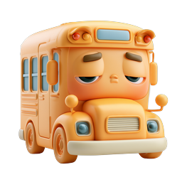 Cute Cartoon School Bus Icon - 3D Rendered Character
