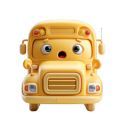 Cute Cartoon School Bus Icon - 3D Clay Style