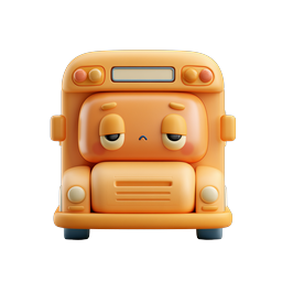 Cute School Bus 3D Icon - Sleepy Character Design