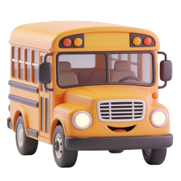 Cute 3D School Bus Icon - Smiling Cartoon Vehicle