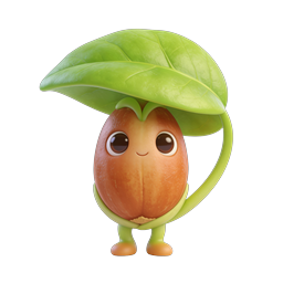 Cute Cartoon Seed Character with Leaf Hat - 3D Render