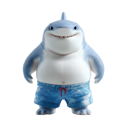 Adorable 3D Cartoon Shark Character with Denim Shorts