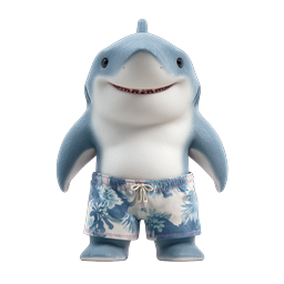 Cute 3D Shark Character in Tropical Swim Shorts