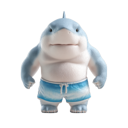 Cute 3D Shark Character in Swim Shorts - Adorable Mascot