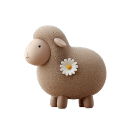Cute Sheep with Daisy Flower - Clay Style 3D Icon