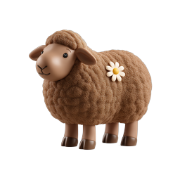 Cute Clay-Style Sheep Icon with Daisy | 3D Animal
