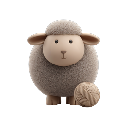 Cute 3D Sheep with Yarn Ball Icon - Adorable Farm Animal