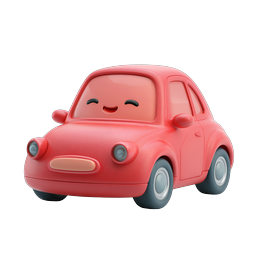 Cute Smiley Car Icon - 3D Clay Style Vehicle