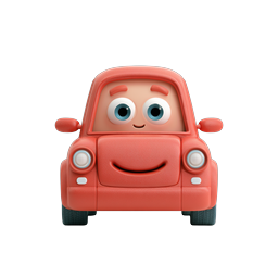 Cute Smiley Red Car Icon - 3D Clay Style