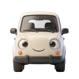 Cute Smiley Car Icon | Friendly Cartoon Vehicle 3D