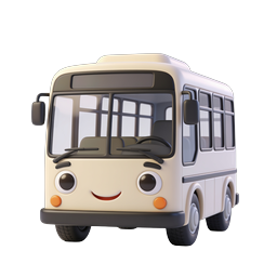 Cute Smiling Bus Icon - 3D Cartoon Vehicle Illustration