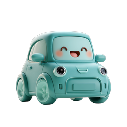 Cute Kawaii Smiling Car Icon - Adorable 3D Clay Style