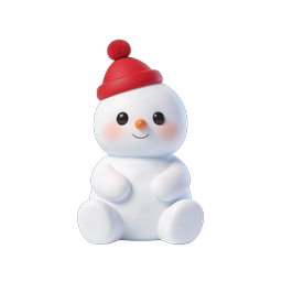 Cute 3D Snowman Icon with Red Hat - Winter Holiday