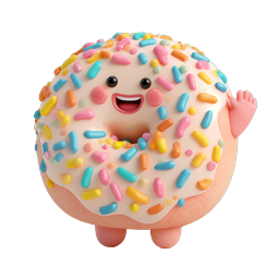 Cute Sprinkle Donut Character Icon - Kawaii 3D Food Mascot