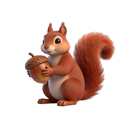 Cute 3D Squirrel Holding Acorn Icon - Cartoon Woodland