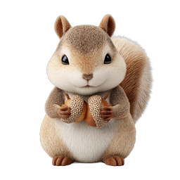 Cute Squirrel Holding Acorns - Realistic 3D Animal Icon