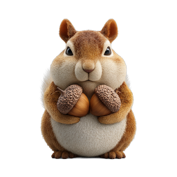Cute Cartoon Squirrel Holding Acorns - Realistic Fur Illustration