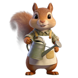 Süßes Cartoon-Eichhörnchen-Gärtner-Icon mit Gießkanne