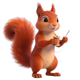 Cute Cartoon Squirrel Sewing Thread Icon | 3D Rendered