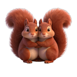 Cute Red Squirrels Hugging - Adorable 3D Animal Icon