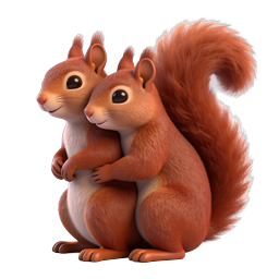 Cute Red Squirrels Hugging - Adorable 3D Animal Icon