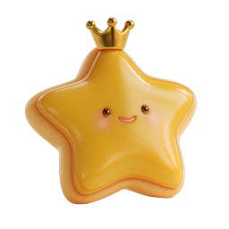 Cute Star Cookie with Crown - Kawaii 3D Icon