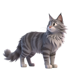 Cute Striped Cat 3D Icon - Fluffy Gray Tabby