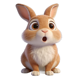 Cute Surprised 3D Bunny Rabbit Icon | Cartoon Animal