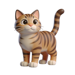 ไอคอน 3D แมวลายสลิดสุดน่ารัก - ภาพประกอบสัตว์เลี้ยงแสนรัก
