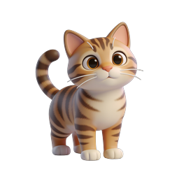 Cute Tabby Kitten 3D Icon - Adorable Cartoon Cat