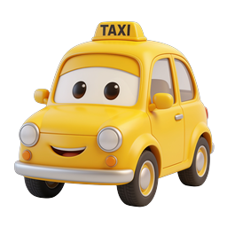 Cute Yellow Taxi Cab Icon - 3D Cartoon Style