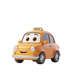 Cute Cartoon Taxi Cab Character Icon - 3D Clay Render