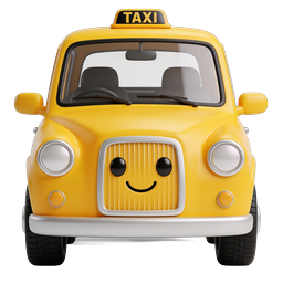 Cute Yellow Taxi Cab Cartoon Icon with Smiley Face
