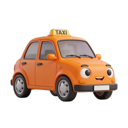 Cute Cartoon Taxi Car Icon - 3D Orange Cab