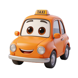 Cute Cartoon Taxi Car Character Icon - 3D Rendered
