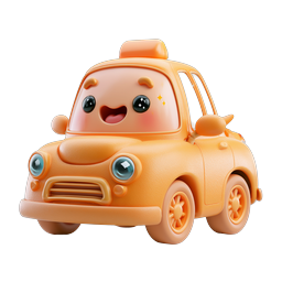 Cute Cartoon Taxi Car Icon - 3D Clay Style