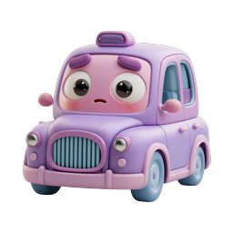 Cute Purple Taxi Character Icon - 3D Clay Style