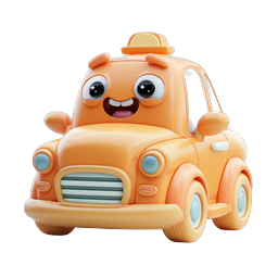 Cute Cartoon Taxi Character Icon - 3D Clay Style