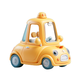 Cute Cartoon Yellow Taxi Icon - 3D Clay Style