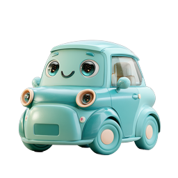 Cute Teal Cartoon Car Character Icon - 3D Rendered