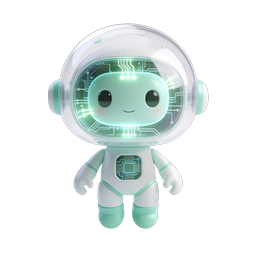 Cute 3D Robot Icon with Circuit Helmet Design