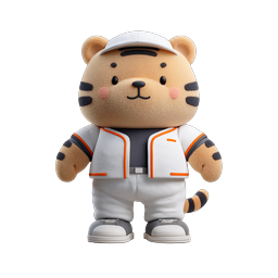 Cute Plush Tiger Character 3D Icon - Adorable Mascot