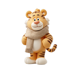 Cute 3D Tiger Character with Knitted Scarf Icon