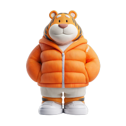 Cute Tiger Character 3D Icon in Orange Puffer Jacket