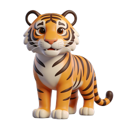 Cute Cartoon Tiger Cub 3D Icon - Adorable Wildlife Character