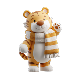 Cute Cartoon Tiger with Striped Scarf 3D Icon