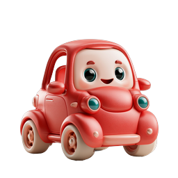 Cute Red Toy Car Icon - Friendly Cartoon Vehicle Character